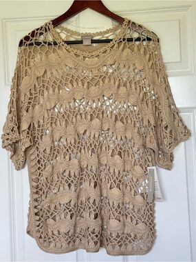 Chico's Tan Openwork Crochet Pullover